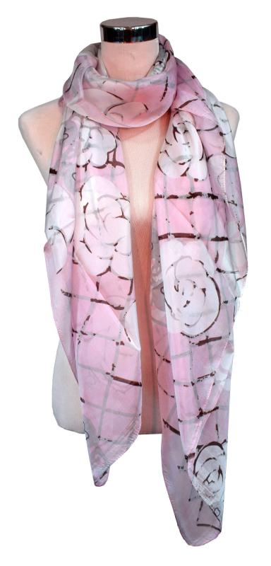 Scarf 100% Silk Paj Rose Pink White